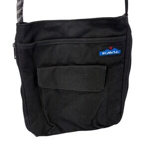 Kavu Crossbody Bag Women Small Black Expandable Canvas Rope Strap 12x10